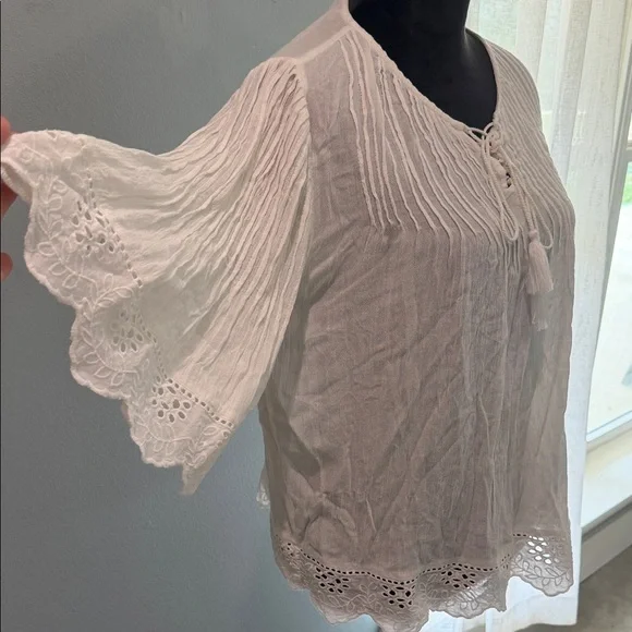 Banjara Made in India 100% Viscose Embroider Eyelit Detail Peasant Blouse Tassel - Picture 4 of 9